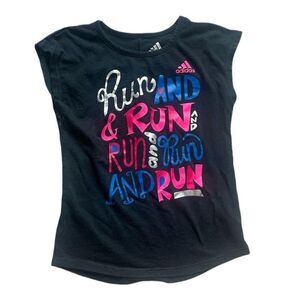Youth Girls Adidas Black Run and Run Activewear Graphic Tee Shirt - Sz 4